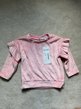 Splendid Kids Blush Pink Velvet Ruffle-Sleeve Sweatshirt by Splendid
